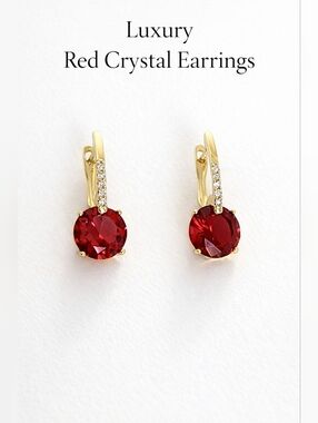 Gold Red Crystal Drop Earrings Elegant Minimal Jewelry